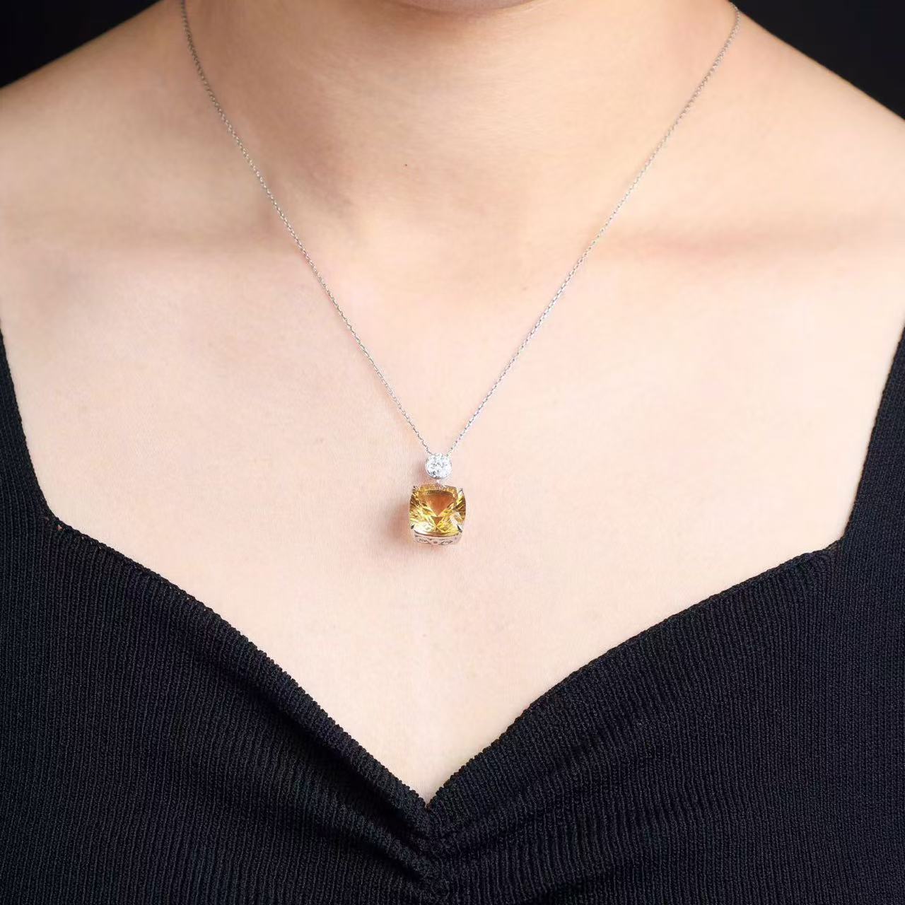 Natural Brazilian Citrine Millennium Cut Pendant Necklace in S925 Sterling Silver – 7.8ct Yellow Gemstone Pendant