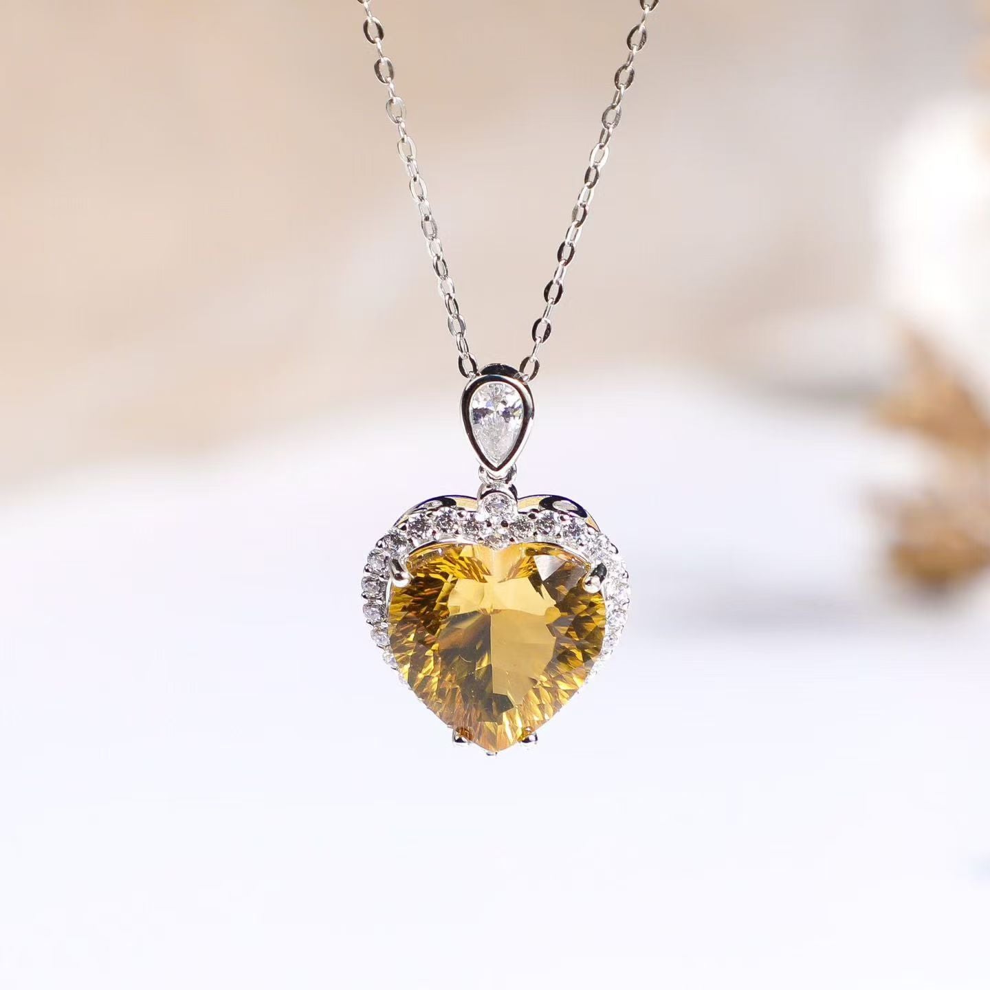 Natural Brazilian Citrine Heart Pendant Necklace in S925 Sterling Silver – 7.8ct Yellow Gemstone Pendant
