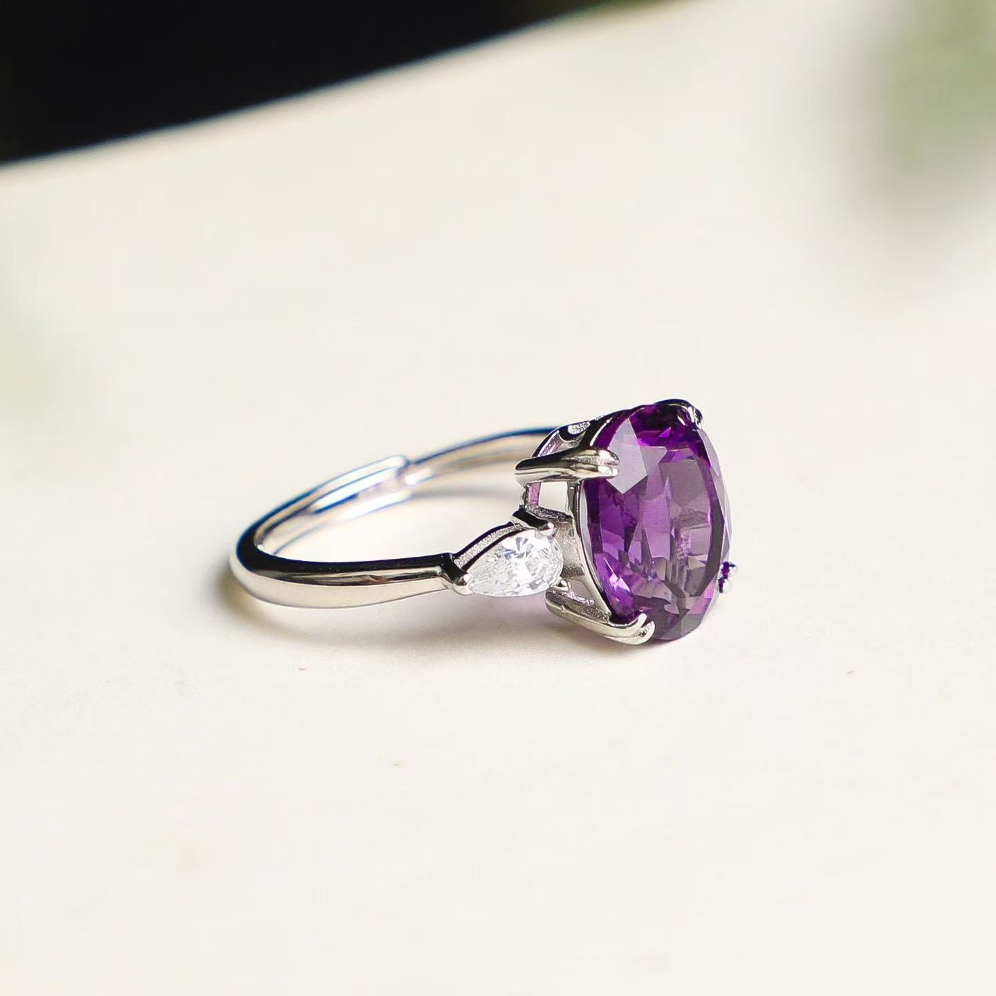 Natural Uruguayan Amethyst Three Stone Ring in S925 Sterling Silver – 8.3ct Purple Gemstone Ring
