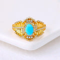 Turquoise Fishbone Ring – Gold Plated Sterling Silver Statement Ring