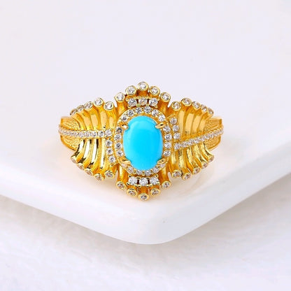 Turquoise Fishbone Ring – Gold Plated Sterling Silver Statement Ring
