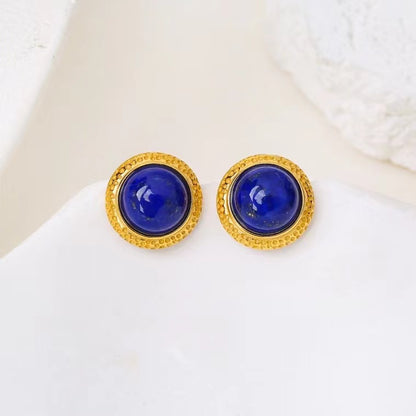 Natural Lapis Lazuli Stud Earrings in 925 Sterling Silver