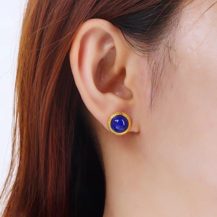 Natural Lapis Lazuli Stud Earrings in 925 Sterling Silver