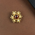 Natural Garnet and Freshwater Pearl Floral Brooch with Gold Tone Finish – Vintage Flower Pin