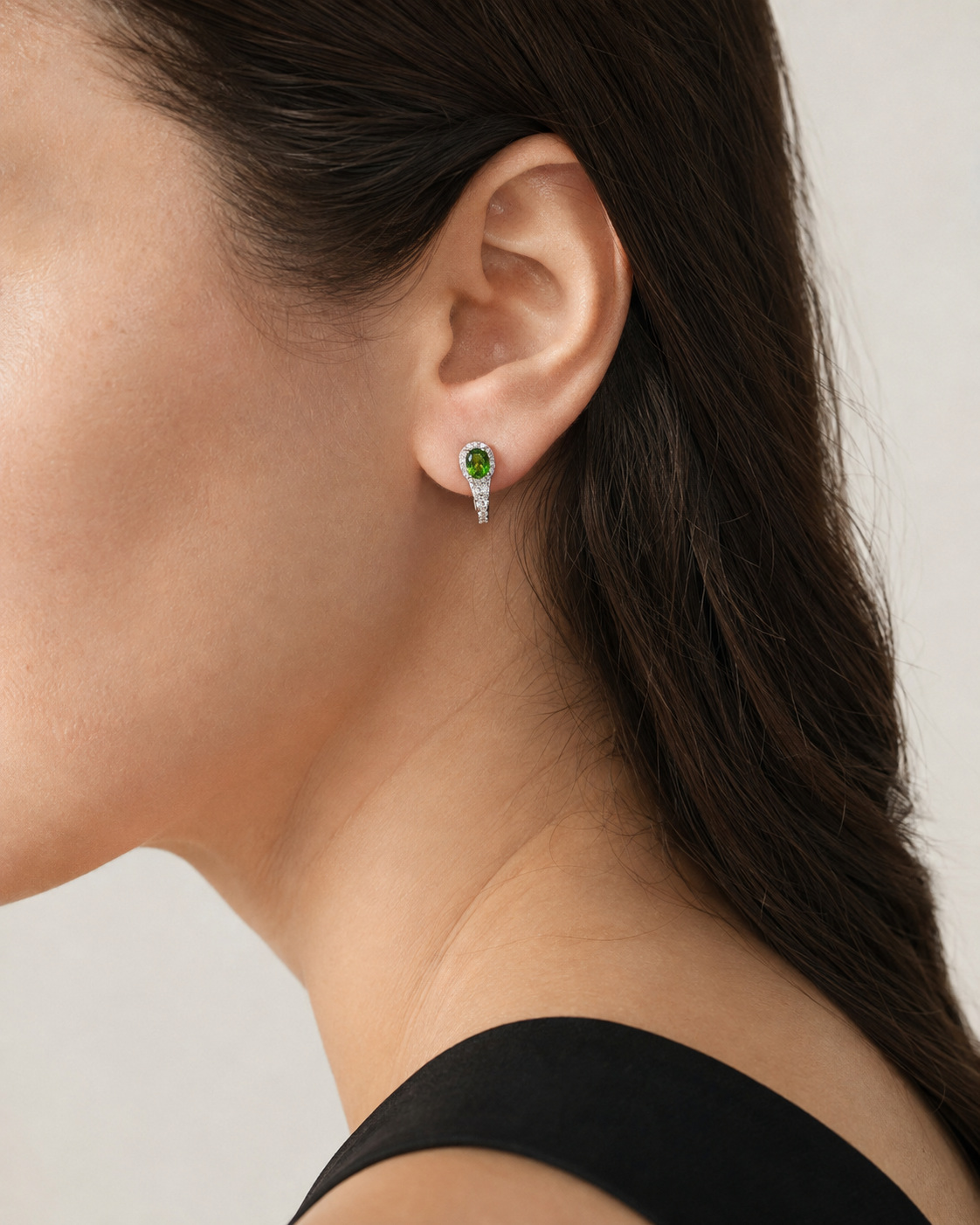 Verdant Halo Natural Chrome Diopside Huggie Earrings