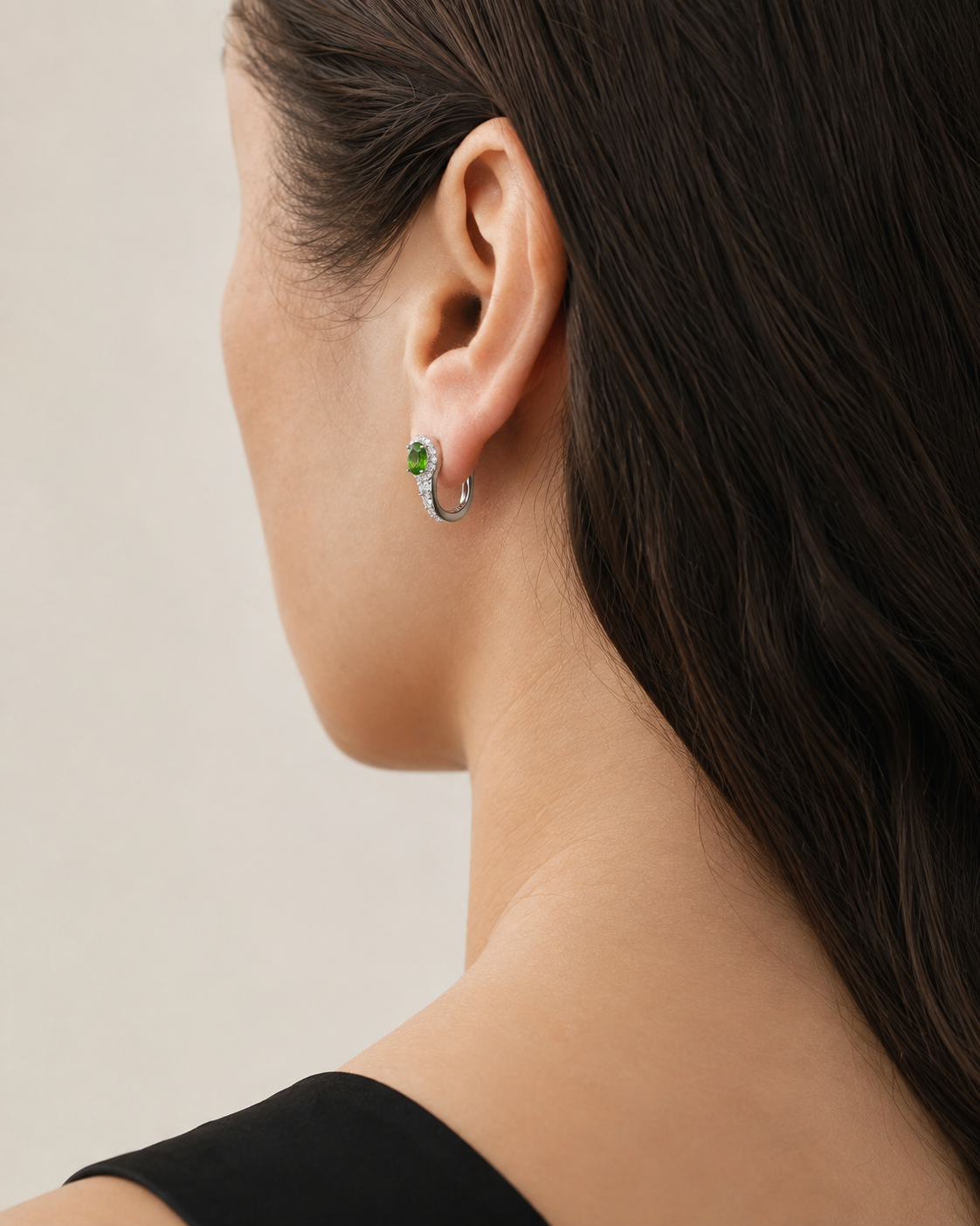 Verdant Halo Natural Chrome Diopside Huggie Earrings