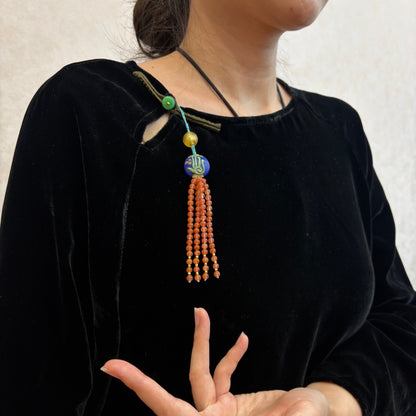 Handmade Glass & Nanhong Bead Charm – Collar Ornament, Bag Charm, Hand-Knotted Tassel Accessory