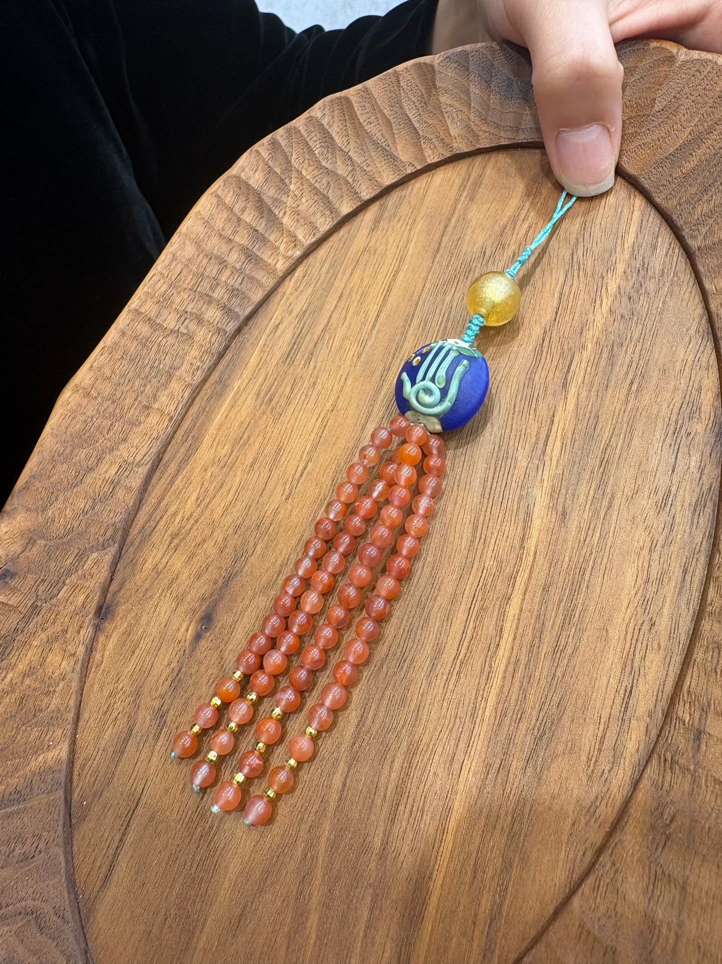Handmade Glass & Nanhong Bead Charm – Collar Ornament, Bag Charm, Hand-Knotted Tassel Accessory