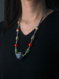 Blue Pattern Glass Bead Necklace