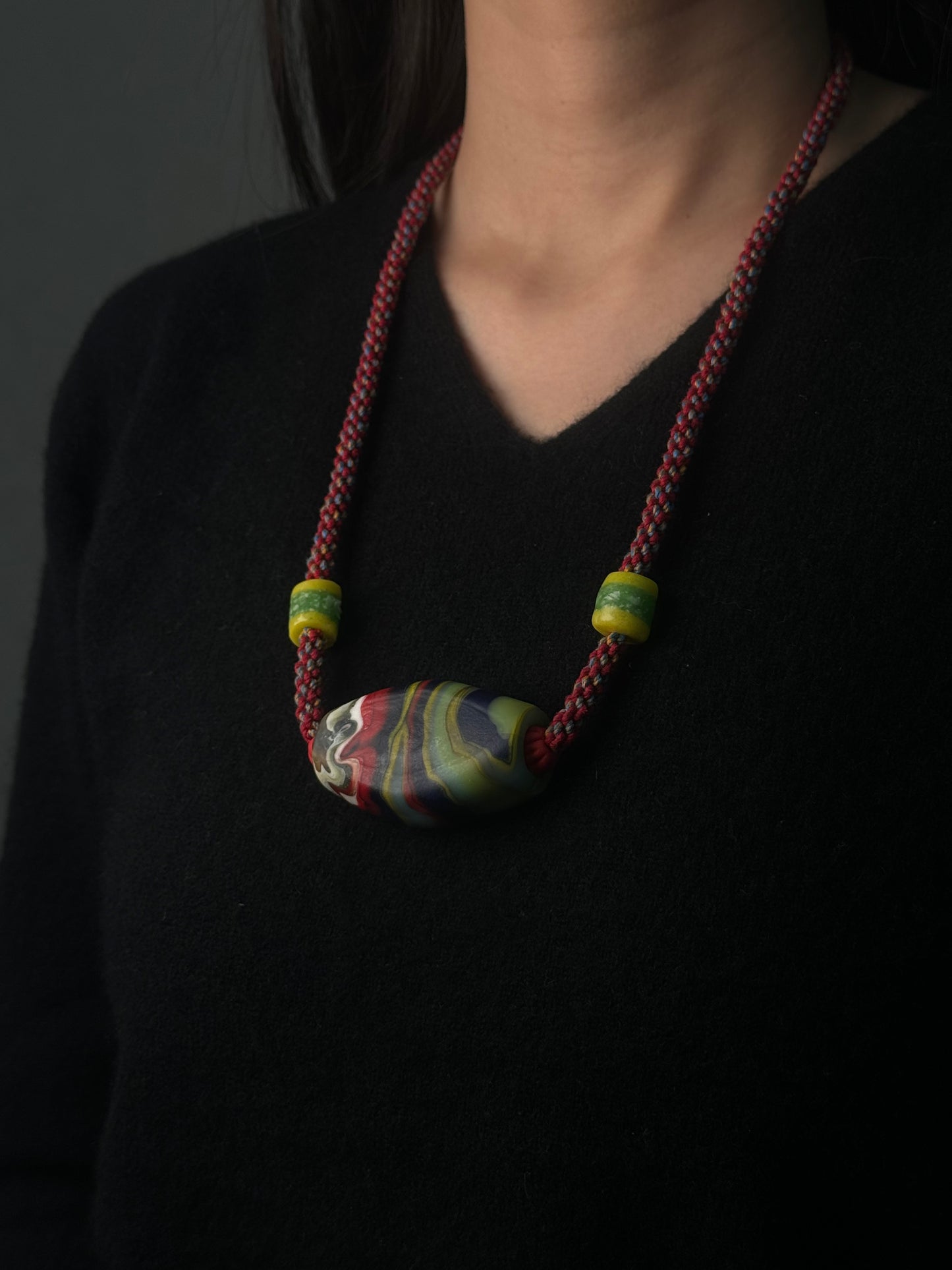 Marbled Glass Bead Necklace