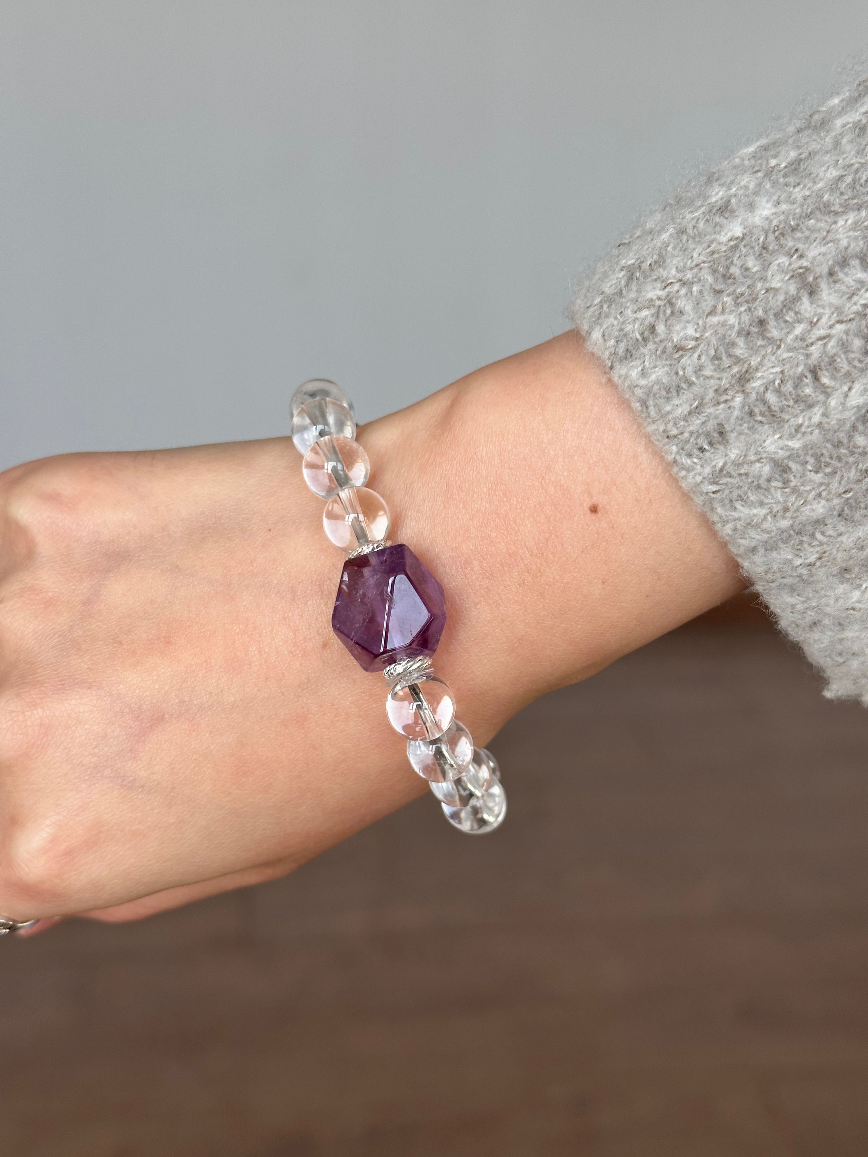 Pisces✖️Amethyst Quartz Stretch-Beaded Bracelet