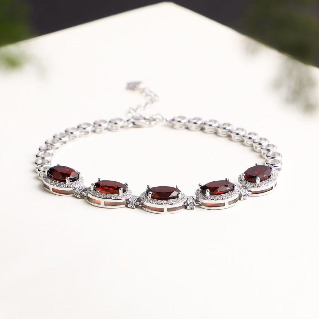 Natural Mozambique Garnet Tennis Bracelet in S925 Sterling Silver – 8.8ct Red Gemstone Bracelet