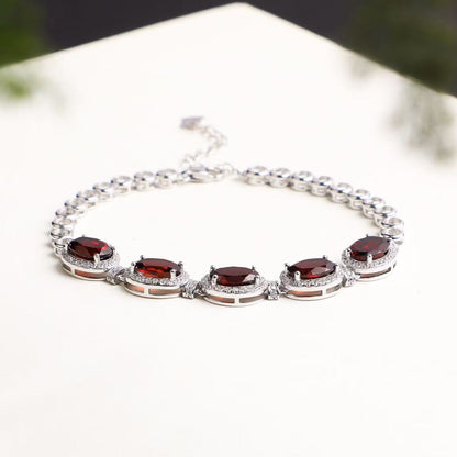 Natural Mozambique Garnet Tennis Bracelet in S925 Sterling Silver – 8.8ct Red Gemstone Bracelet