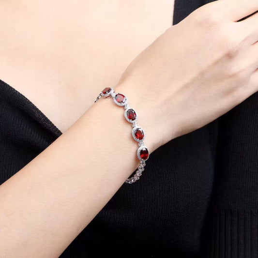 Natural Mozambique Garnet Tennis Bracelet in S925 Sterling Silver – 8.8ct Red Gemstone Bracelet