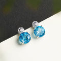 Natural Swiss Blue Topaz Stud Earrings in 925 Sterling Silver – Round Blue Gemstone Earrings