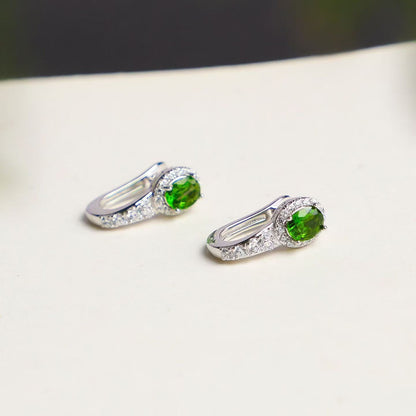 Natural Chrome Diopside Hoop Earrings in 925 Sterling Silver – Green Gemstone Halo Earrings