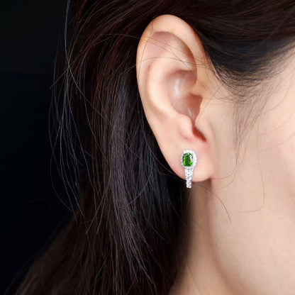 Natural Chrome Diopside Hoop Earrings in 925 Sterling Silver – Green Gemstone Halo Earrings