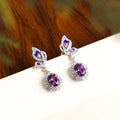 Amethyst Butterfly Dangle Earrings in 925 Sterling Silver with Enamel Accents