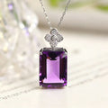 Natural Uruguay Amethyst Emerald Cut Pendant Necklace in S925 Sterling Silver – 16ct Purple Gemstone Pendant