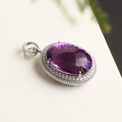 Natural Uruguay Amethyst Pendant Necklace in S925 Sterling Silver – 50ct Oval Purple Gemstone Pendant