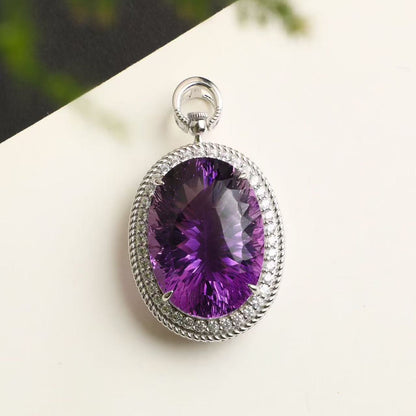Natural Uruguay Amethyst Pendant Necklace in S925 Sterling Silver – 50ct Oval Purple Gemstone Pendant