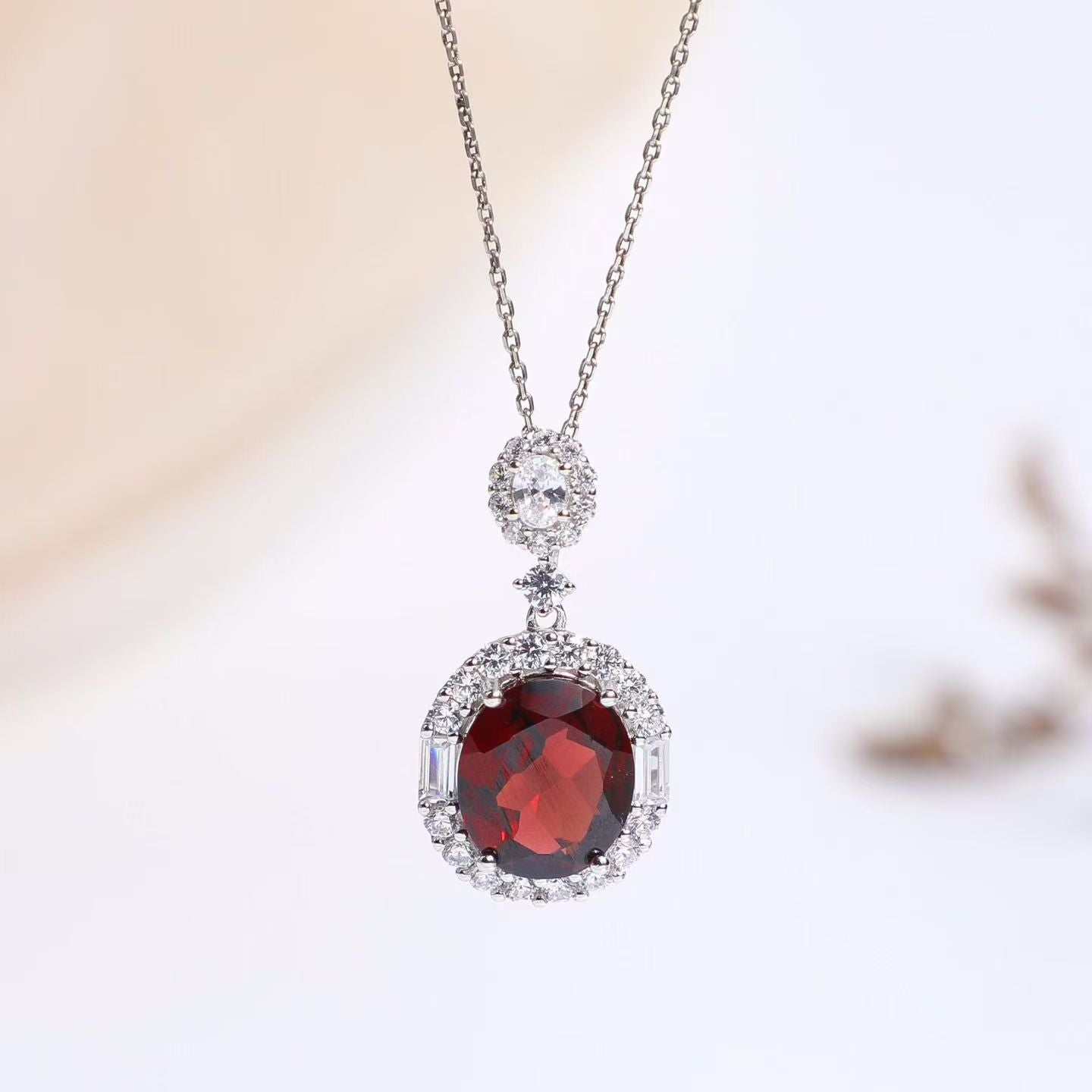 Natural Mozambique Garnet Teardrop Pendant Necklace in S925 Sterling Silver – 5.7ct Red Gemstone Pendant