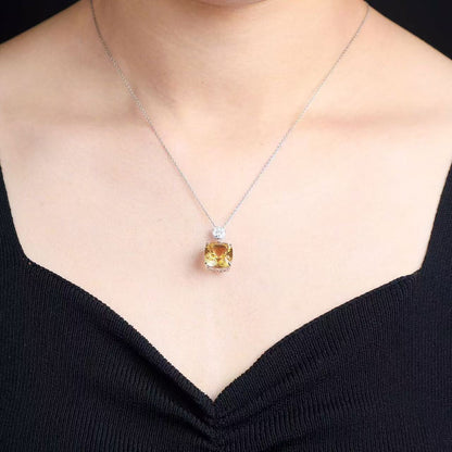 Natural Brazilian Citrine Millennium Cut Pendant Necklace in S925 Sterling Silver – 7.8ct Yellow Gemstone Pendant