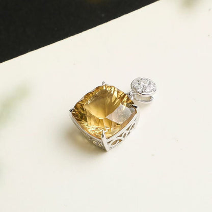 Natural Brazilian Citrine Millennium Cut Pendant Necklace in S925 Sterling Silver – 7.8ct Yellow Gemstone Pendant