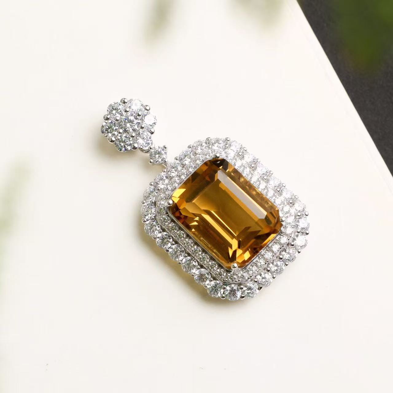 Natural Brazilian Citrine Emerald Cut Pendant Necklace in S925 Sterling Silver – 12ct Yellow Gemstone Pendant