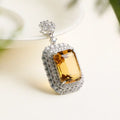 Natural Brazilian Citrine Emerald Cut Pendant Necklace in S925 Sterling Silver – 12ct Yellow Gemstone Pendant
