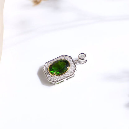 Natural Chrome Diopside Halo Pendant Necklace in S925 Sterling Silver – 2.4ct Green Gemstone Pendant