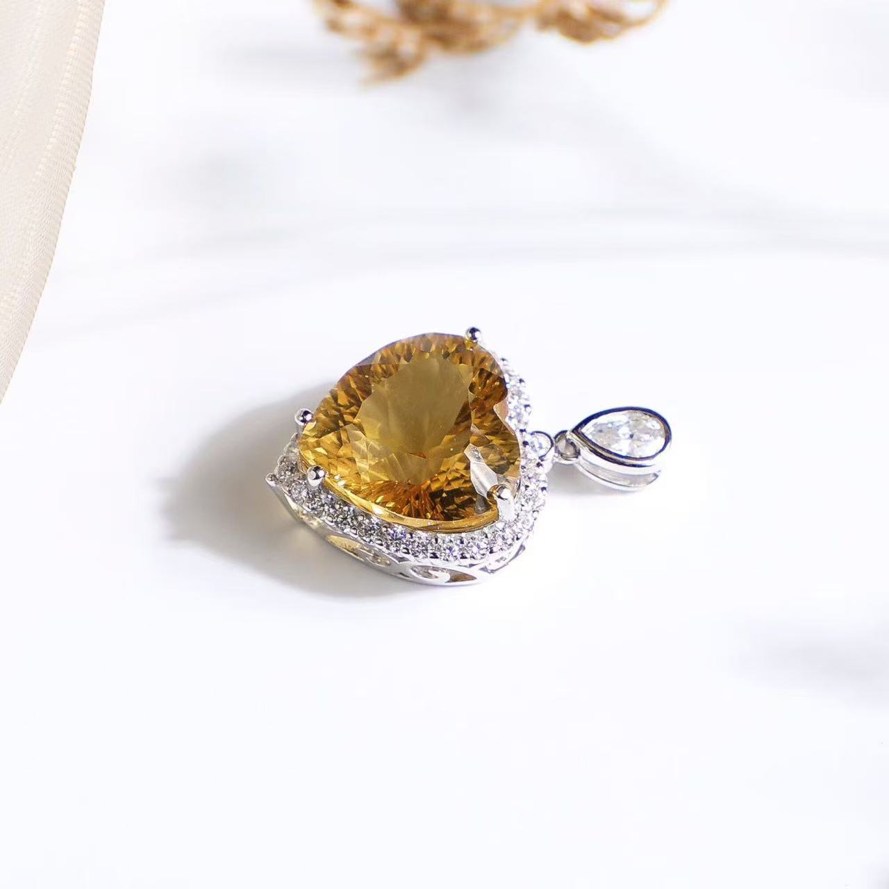 Natural Brazilian Citrine Heart Pendant Necklace in S925 Sterling Silver – 7.8ct Yellow Gemstone Pendant