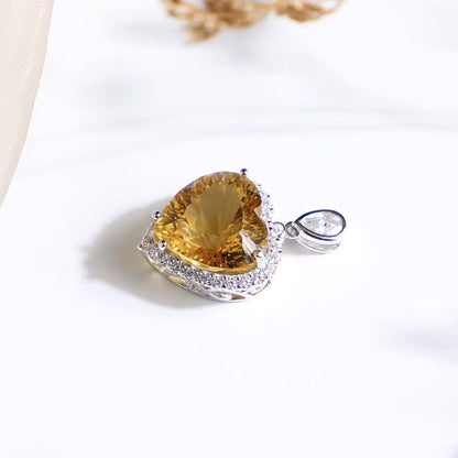 Natural Brazilian Citrine Heart Pendant Necklace in S925 Sterling Silver – 7.8ct Yellow Gemstone Pendant