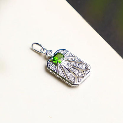 Natural Russian Chrome Diopside Rectangular Pendant Necklace in S925 Sterling Silver – 0.55ct Green Gemstone Pendant