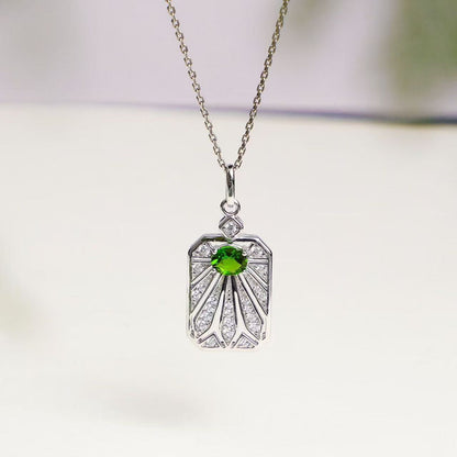 Natural Russian Chrome Diopside Rectangular Pendant Necklace in S925 Sterling Silver – 0.55ct Green Gemstone Pendant