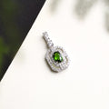 Natural Russian Chrome Diopside Double Halo Pendant Necklace in S925 Sterling Silver – 0.6ct Green Gemstone Pendant