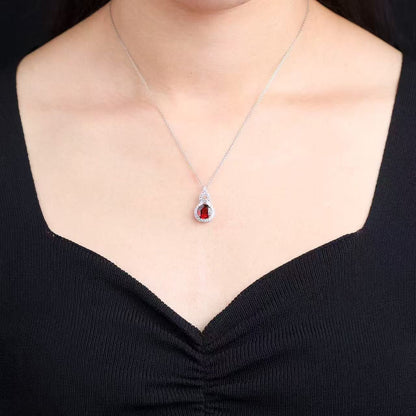 Natural Mozambique Garnet Pear Pendant Necklace in S925 Sterling Silver – 2.3ct Red Gemstone Pendant