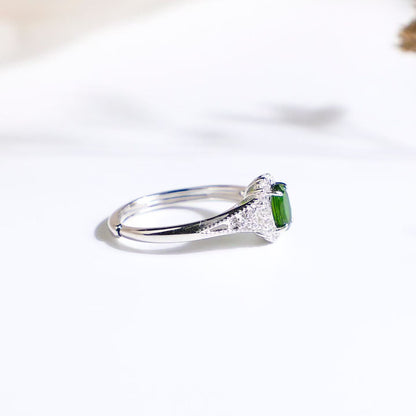 Natural Russian Chrome Diopside Halo Ring in S925 Sterling Silver – Green Gemstone Ring