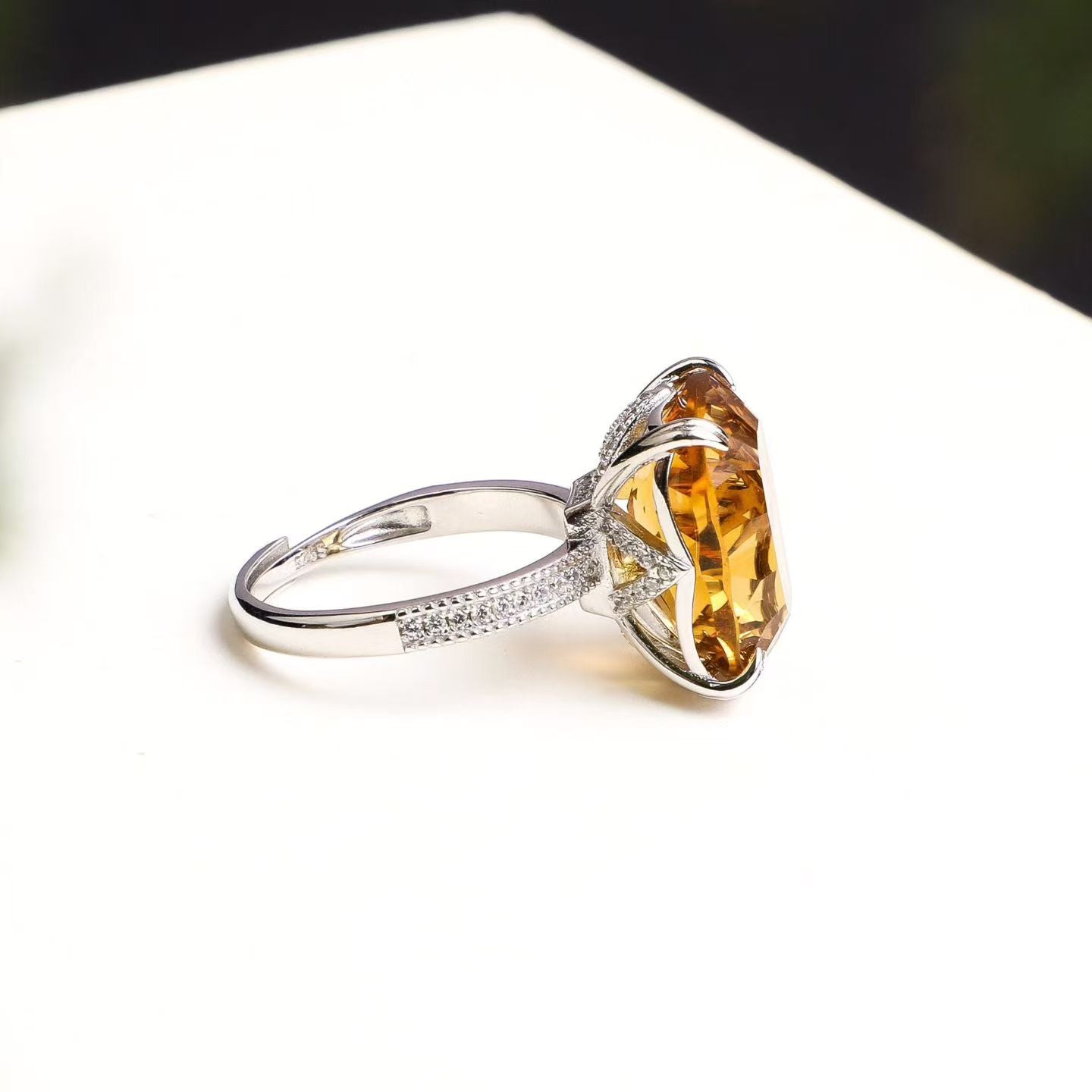 Natural Brazilian Citrine Cushion Cut Ring in S925 Sterling Silver – 11.8ct Yellow Gemstone Ring