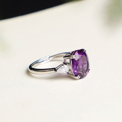 Natural Uruguayan Amethyst Three Stone Ring in S925 Sterling Silver – 8.3ct Purple Gemstone Ring