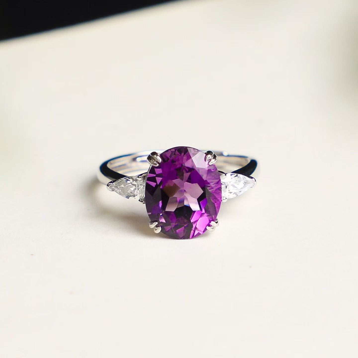 Natural Uruguayan Amethyst Three Stone Ring in S925 Sterling Silver – 8.3ct Purple Gemstone Ring