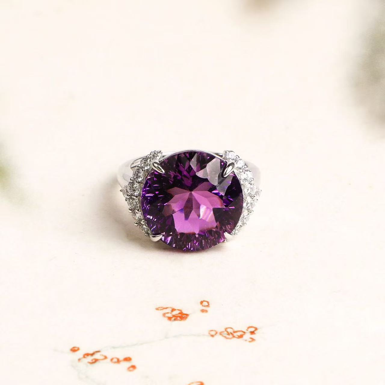 Natural Uruguayan Amethyst Round Ring in S925 Sterling Silver – 13.4ct Purple Gemstone Ring