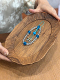Hand-Knotted Crystal & Blue Glass Bead Charm – Collar Ornament, Bag Charm, Handmade Glass Accessory