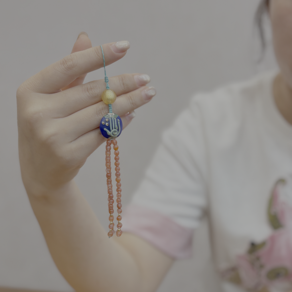Handmade Glass & Nanhong Bead Charm – Collar Ornament, Bag Charm, Hand-Knotted Tassel Accessory