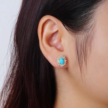 Natural Turquoise Stud Earrings | Gold Vermeil 925 Sterling Silver Gemstone Earrings