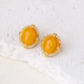Natural Amber Stud Earrings in 925 Sterling Silver – Oval Honey Amber Gemstone Earrings