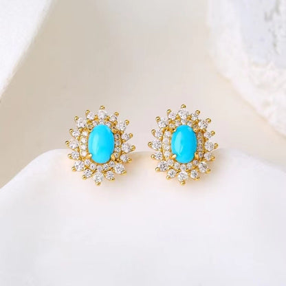 Natural Turquoise Stud Earrings | Gold Vermeil 925 Sterling Silver Gemstone Earrings