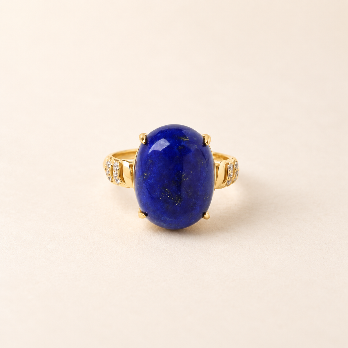 Natural lapis lazuli statement ring in a gold plated setting