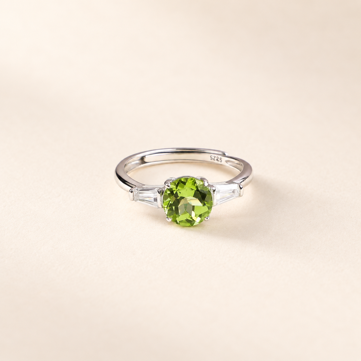 Natural peridot three stone ring in S925 sterling silver