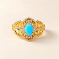 Turquoise fishbone statement ring in gold plated sterling silver